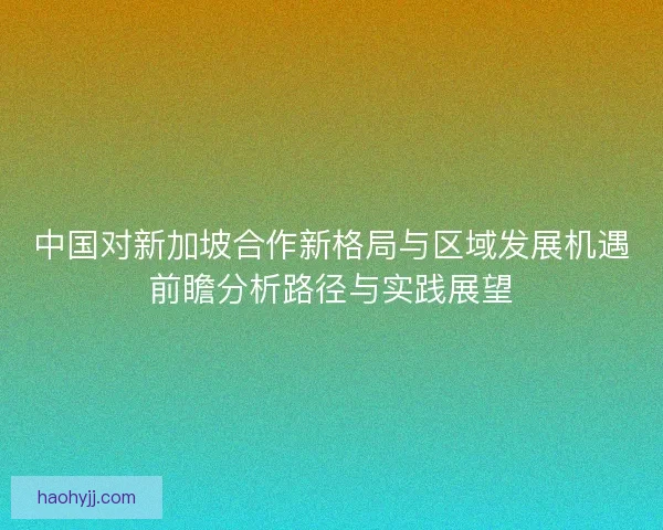 中国对新加坡合作新格局与区域发展机遇前瞻分析路径与实践展望